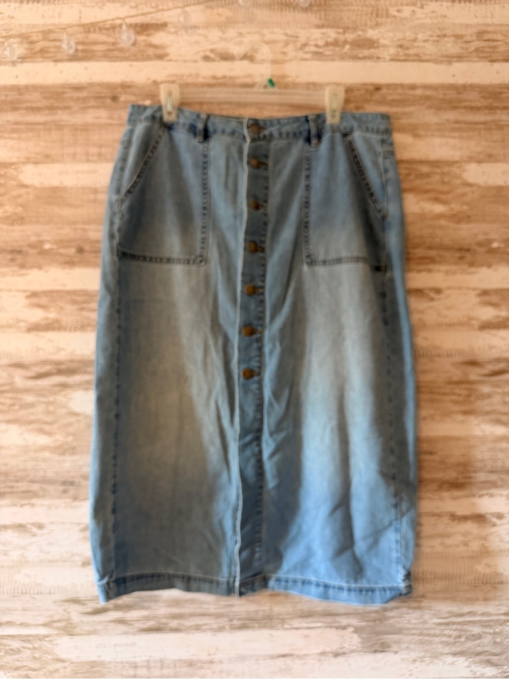 Wrangler Light Blue Denim Button-Front Midi Skirt